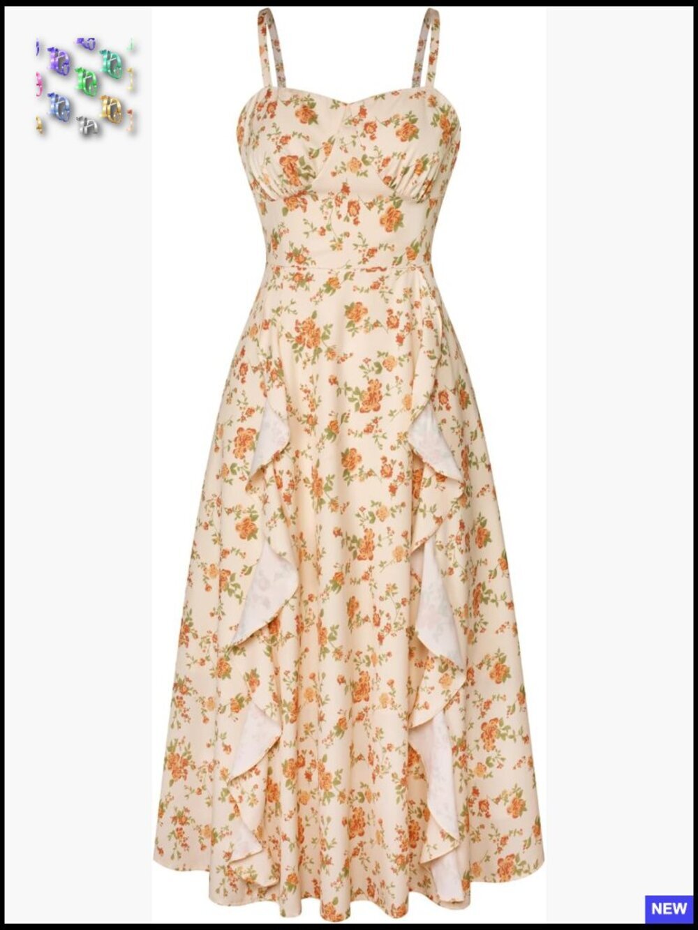 Floral Midi Sun Dress Flowy Boho Chic Wedding Guest Tea Party Elegant